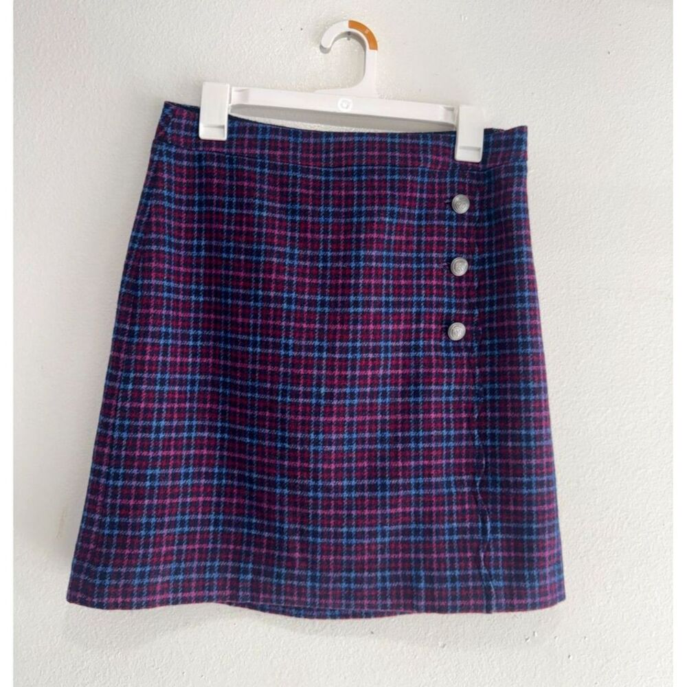 Talbots wool blend skirt tartan plaid colorful preppy business purple women 6p
